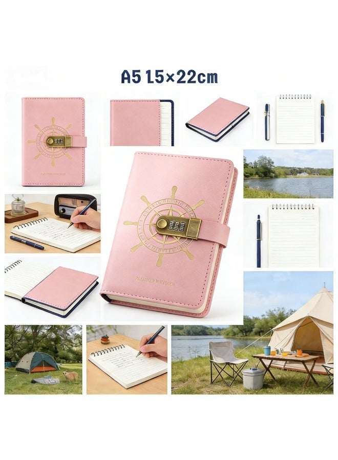 A5 vintage leather diary with a 3-digit combination lock, retro style, suitable for office and school, gift, Luxury Diary for Ramadan Gifting & Daily Writing stationery (Pink) - Image 4